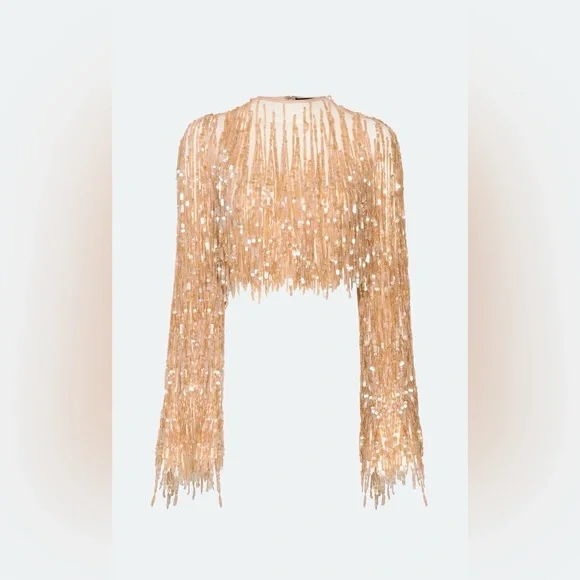 Elegant Gold Sequin Crop Top - Picture 3 of 13